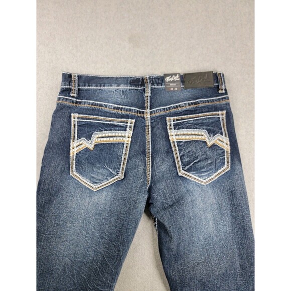 True Luck Jeans Mens 34x30 Boot Dark Blue Thick Stitch Mid Stretch Western NEW - Picture 1 of 16